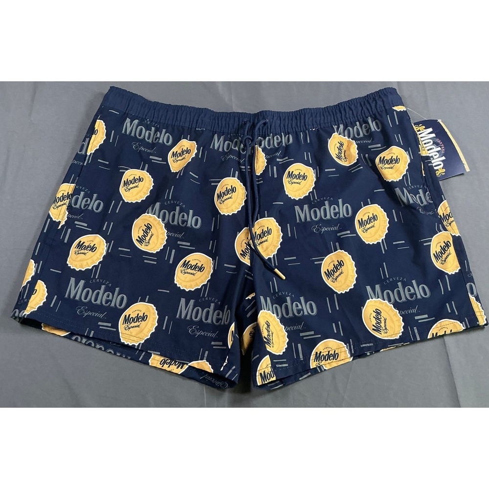 Modelo Especial Board Shorts Mens 2XL Navy Blue Beer Bottle Cap Swim Trunks NWT